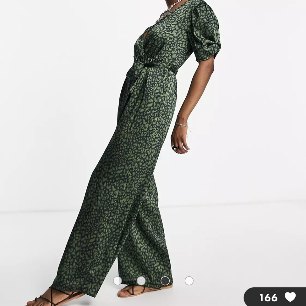 NWT TOPSHOP Animal Satin Jumpsuit in Green
